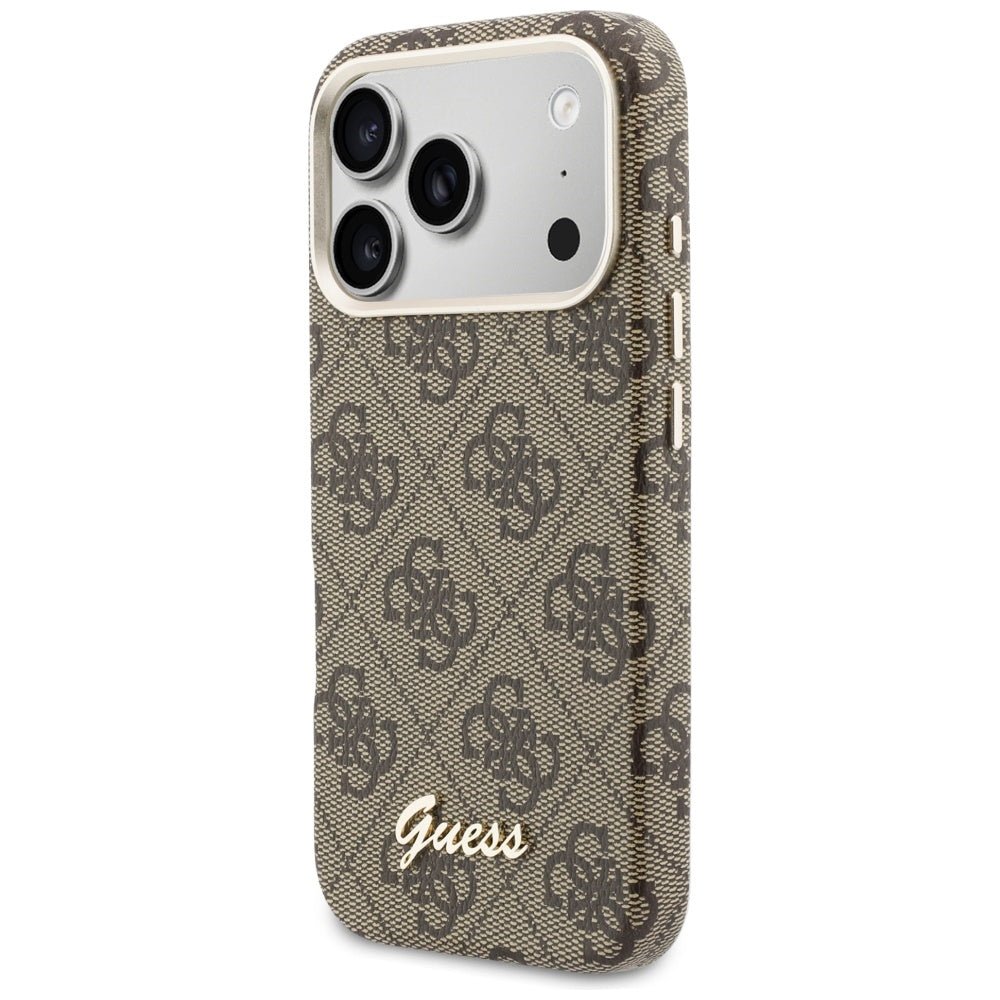 Custodia MagSafe per Apple iPhone 17 Pro Max, Guess, 4G Script Logo, Marrone