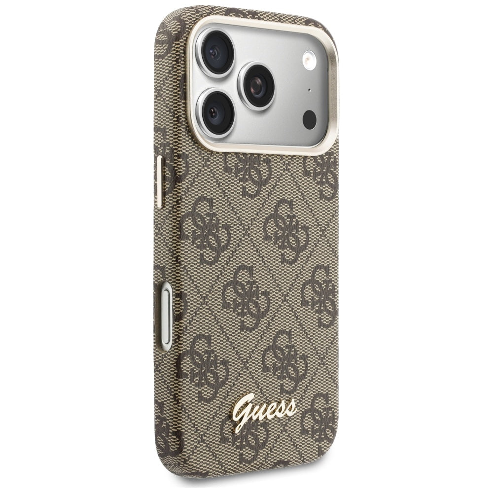 Custodia MagSafe per Apple iPhone 17 Pro Max, Guess, 4G Script Logo, Marrone