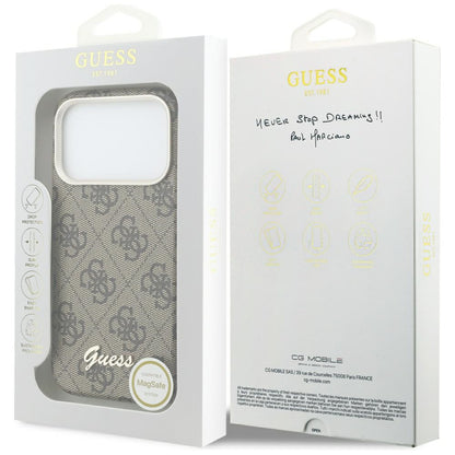 Custodia MagSafe per Apple iPhone 17 Pro Max, Guess, 4G Script Logo, Marrone