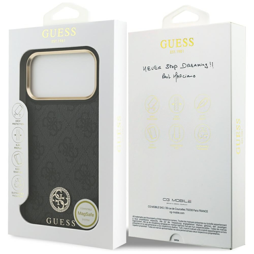 Custodia MagSafe per Apple iPhone 17 Pro Max, Guess, 4G Strass Logo, Nera