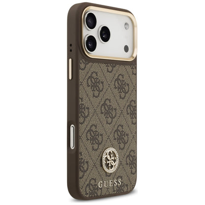 MagSafe Hülle für Apple iPhone 17 Pro Max, Guess, 4G Strass Logo mit großem Riemen, Braun