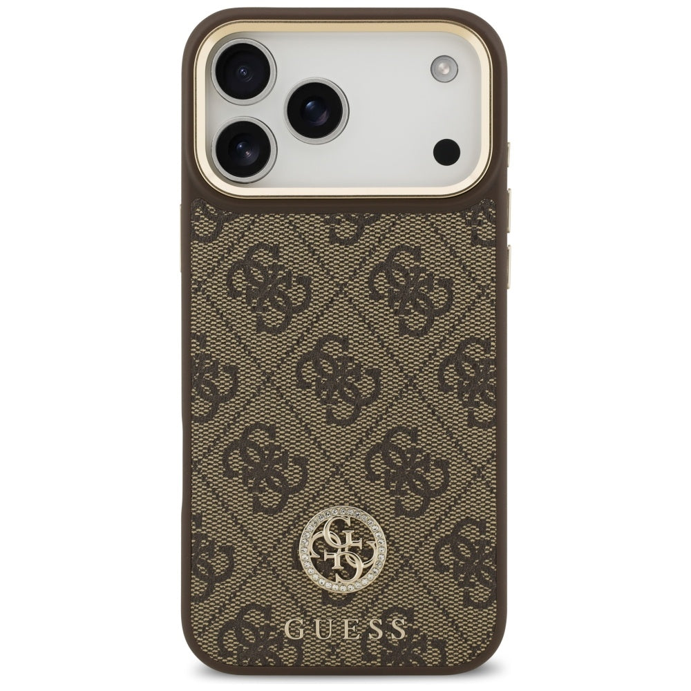 MagSafe Hülle für Apple iPhone 17 Pro Max, Guess, 4G Strass Logo mit großem Riemen, Braun
