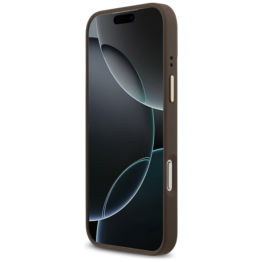 MagSafe Hülle für Apple iPhone 17 Pro Max, Guess, 4G Strass Logo mit großem Riemen, Braun