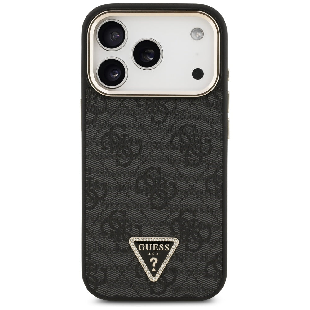 Coque MagSafe pour Apple iPhone 17 Pro Max, Guess, logo Triangle Diamond 4G, Noire