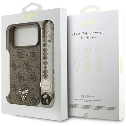 Étui MagSafe pour Apple iPhone 17 Pro Max, Guess, 4G Triangle Logo Cord Strap, Marron