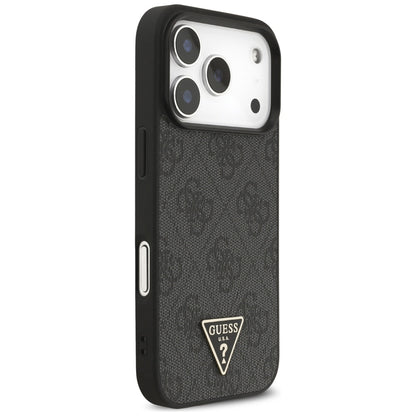 MagSafe Hülle für Apple iPhone 17 Pro Max, Guess, 4G Triangle Logo mit Kordelband, Schwarz