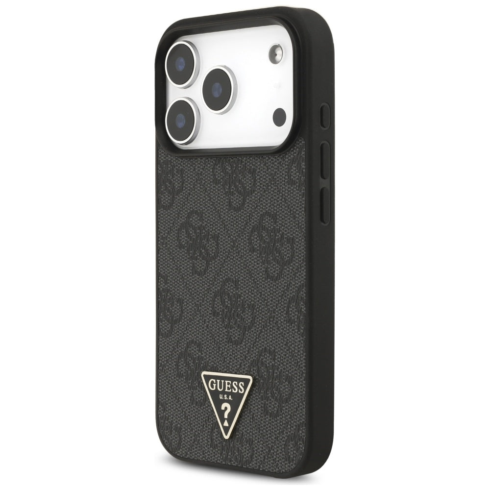 MagSafe Hülle für Apple iPhone 17 Pro Max, Guess, 4G Triangle Logo mit Kordelband, Schwarz
