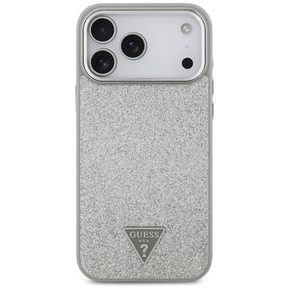 Coque MagSafe pour Apple iPhone 17 Pro Max, Guess, Logo Triangle Pailleté, Argentée
