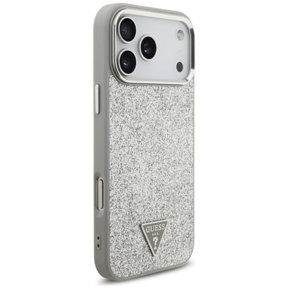 Coque MagSafe pour Apple iPhone 17 Pro Max, Guess, Logo Triangle Pailleté, Argentée