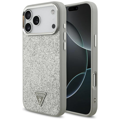 Coque MagSafe pour Apple iPhone 17 Pro Max, Guess, Logo Triangle Pailleté, Argentée