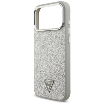Coque MagSafe pour Apple iPhone 17 Pro Max, Guess, Logo Triangle Pailleté, Argentée