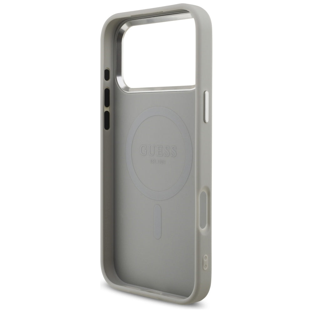 Coque MagSafe pour Apple iPhone 17 Pro Max, Guess, Logo Triangle Pailleté, Argentée