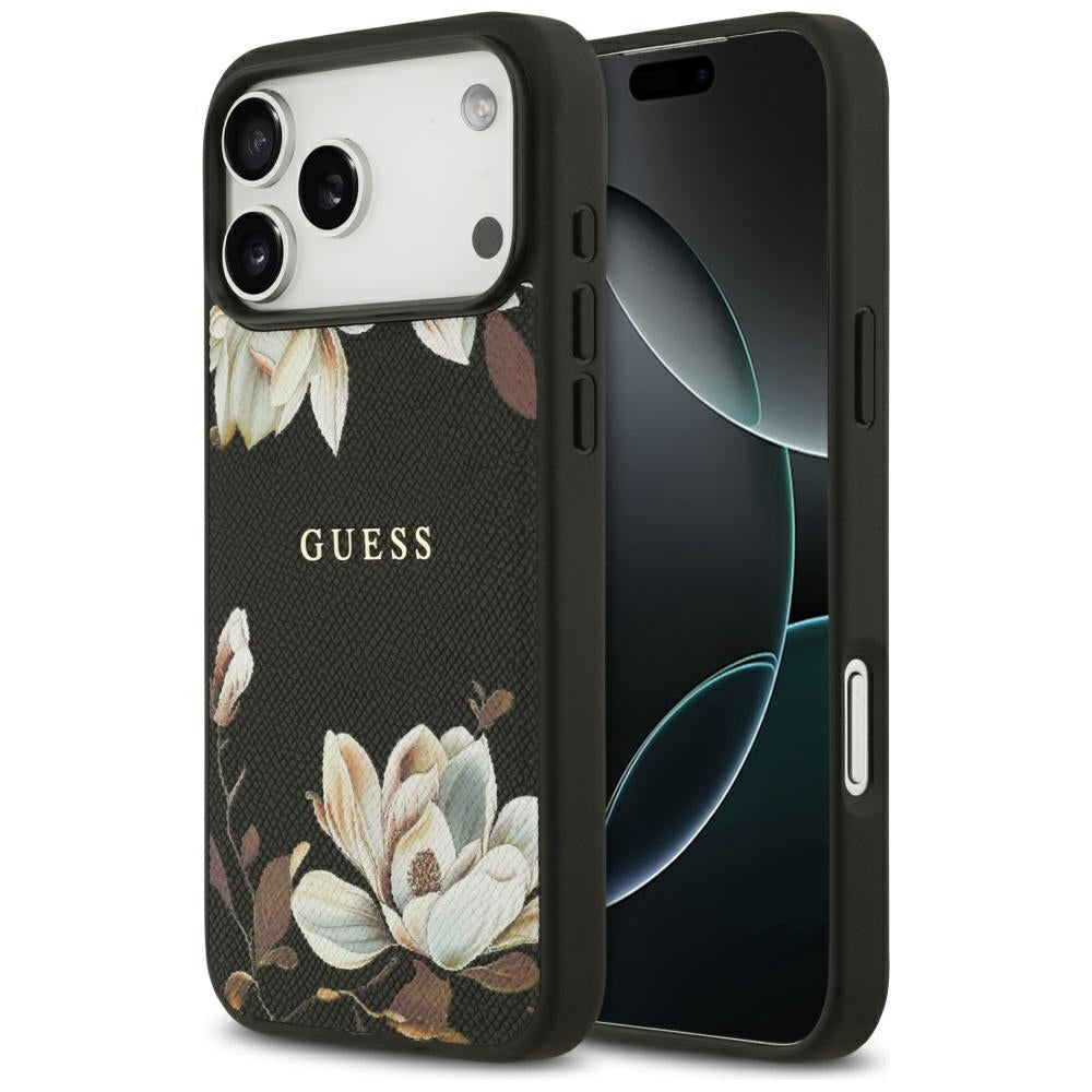 Étui MagSafe pour Apple iPhone 17 Pro Max, Guess, Grained Flowers, Noir