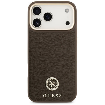 Étui MagSafe pour Apple iPhone 17 Pro Max, Guess, Logo Strass Grainé, Marron