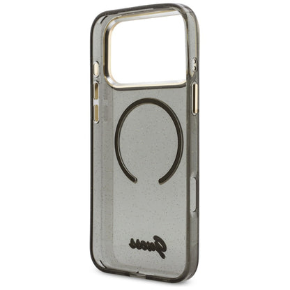 Custodia MagSafe per Apple iPhone 17 Pro Max, Guess, IML Glitter Script Strap, Nera