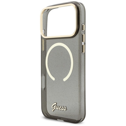Custodia MagSafe per Apple iPhone 17 Pro Max, Guess, IML Glitter Script Strap, Nera
