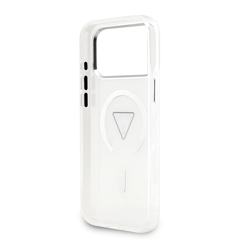 Coque MagSafe pour Apple iPhone 17 Pro Max, Guess, Logo Triangle Dégradé IML, Transparente