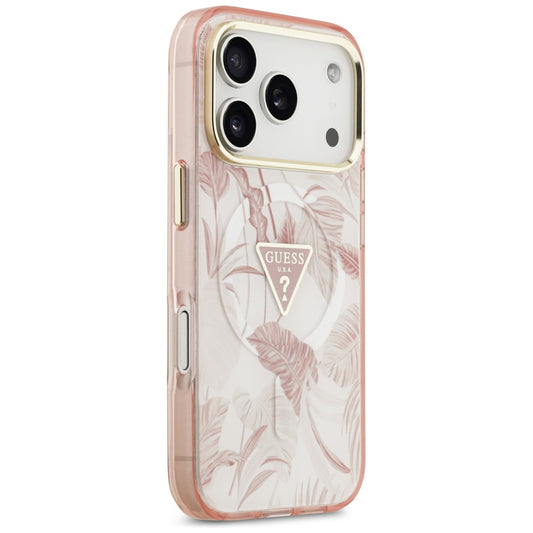 Custodia MagSafe per Apple iPhone 17 Pro Max, Guess, Jungle Tonal Triangle, Rosa