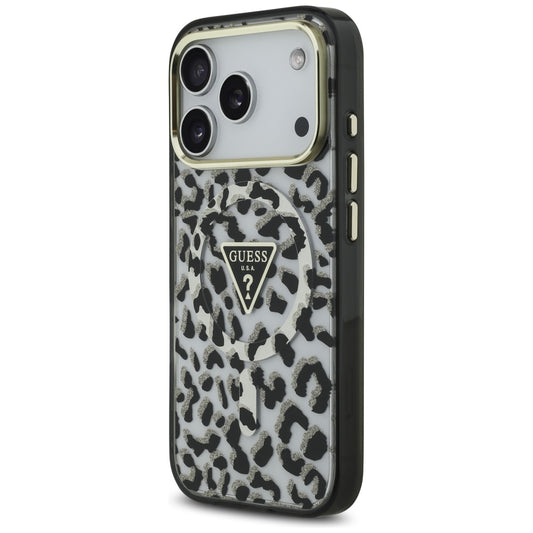 Custodia MagSafe per Apple iPhone 17 Pro Max, Guess, Leopard Glitter, Nera