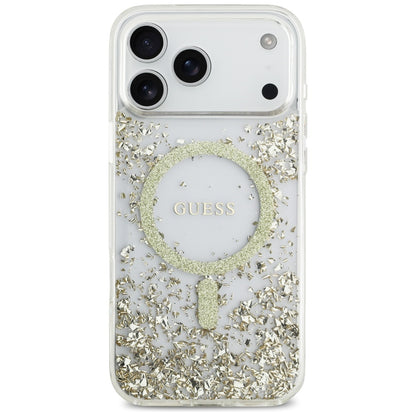 Coque MagSafe pour Apple iPhone 17 Pro Max, Guess, Resin Bottom Glitter, Dorée