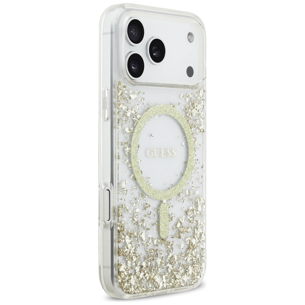 Coque MagSafe pour Apple iPhone 17 Pro Max, Guess, Resin Bottom Glitter, Dorée