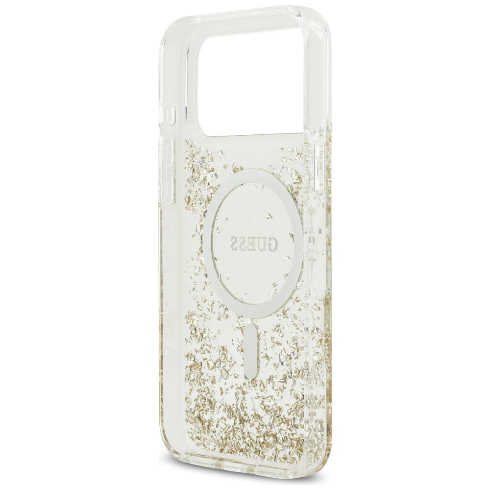 Coque MagSafe pour Apple iPhone 17 Pro Max, Guess, Resin Bottom Glitter, Dorée