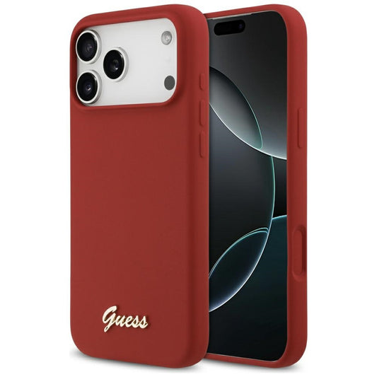 Étui MagSafe pour Apple iPhone 17 Pro Max, Guess, Script Metal Logo, Rouge