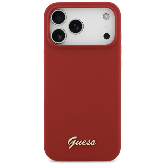 Étui MagSafe pour Apple iPhone 17 Pro Max, Guess, Script Metal Logo, Rouge