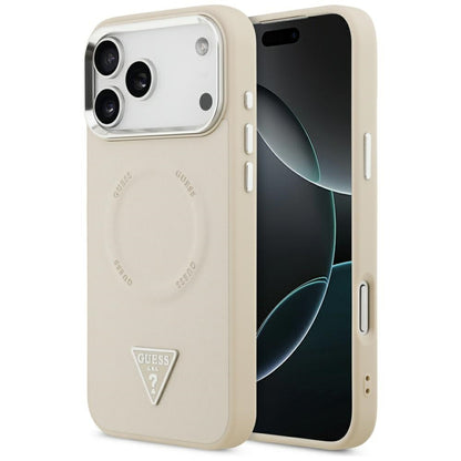Custodia MagSafe per Apple iPhone 17 Pro Max, Guess, Logo Triangolo, Beige Argentato