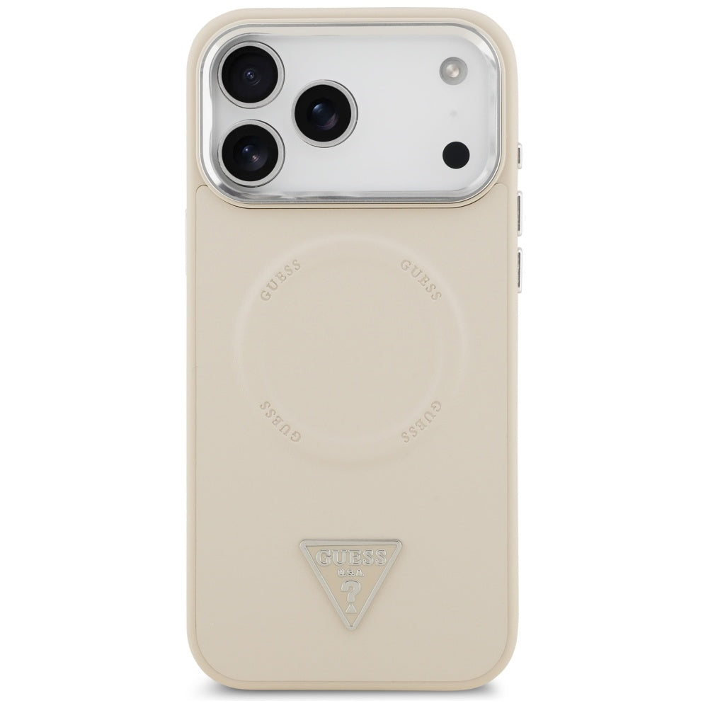 Custodia MagSafe per Apple iPhone 17 Pro Max, Guess, Logo Triangolo, Beige Argentato