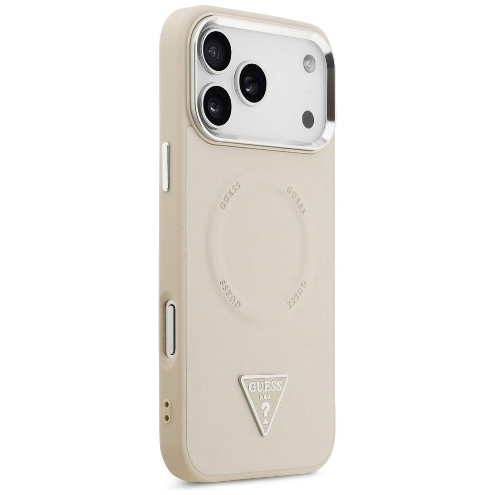 Custodia MagSafe per Apple iPhone 17 Pro Max, Guess, Logo Triangolo, Beige Argentato