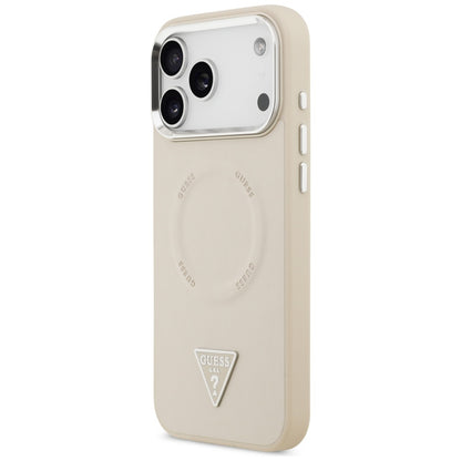 Custodia MagSafe per Apple iPhone 17 Pro Max, Guess, Logo Triangolo, Beige Argentato