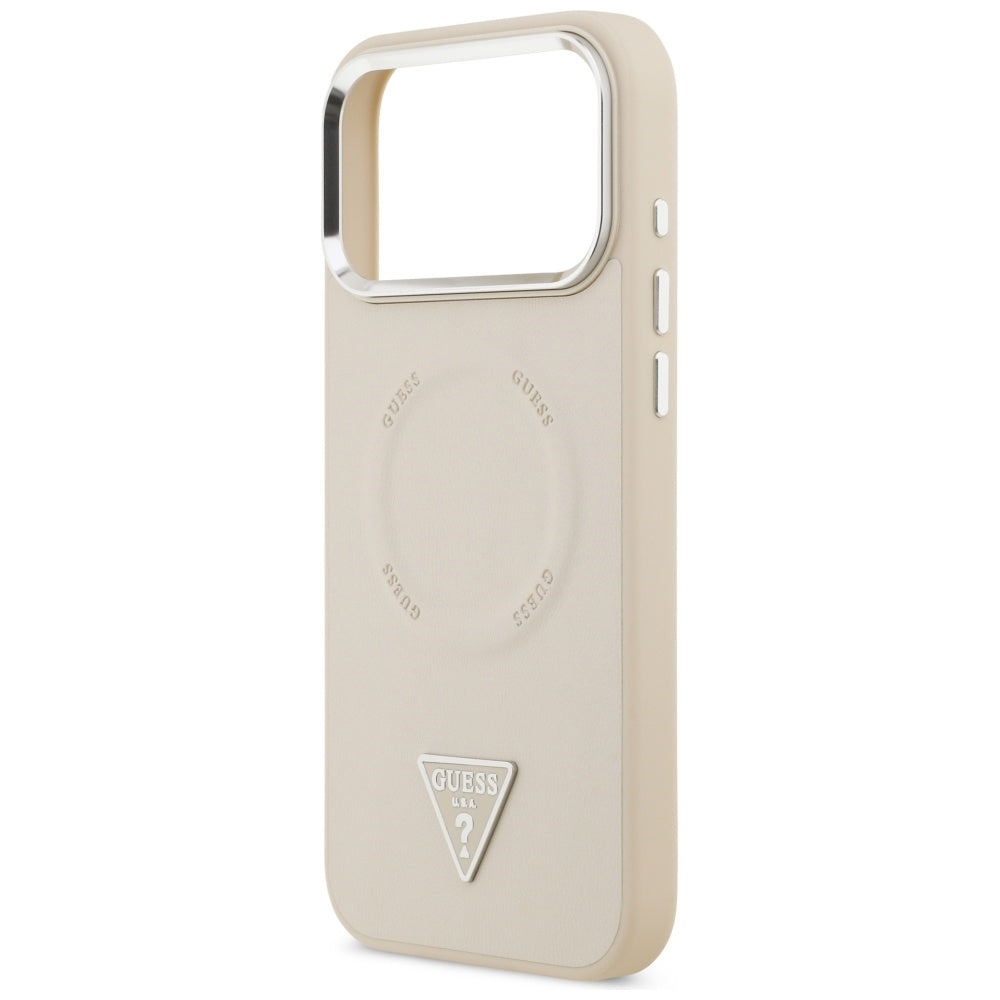 Custodia MagSafe per Apple iPhone 17 Pro Max, Guess, Logo Triangolo, Beige Argentato