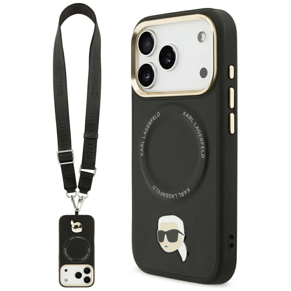 Étui MagSafe pour Apple iPhone 17 Pro Max, Karl Lagerfeld, Big Strap Karl Metal Logo, Noir