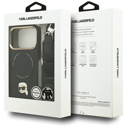 Étui MagSafe pour Apple iPhone 17 Pro Max, Karl Lagerfeld, Big Strap Karl Metal Logo, Noir