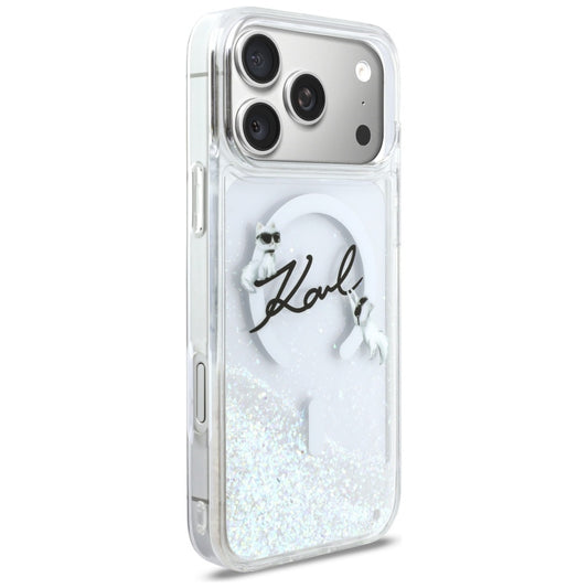 Custodia MagSafe per Apple iPhone 17 Pro Max, Karl Lagerfeld, Glitter Karl Script Logo, Trasparente