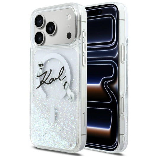 Custodia MagSafe per Apple iPhone 17 Pro Max, Karl Lagerfeld, Glitter Karl Script Logo, Trasparente