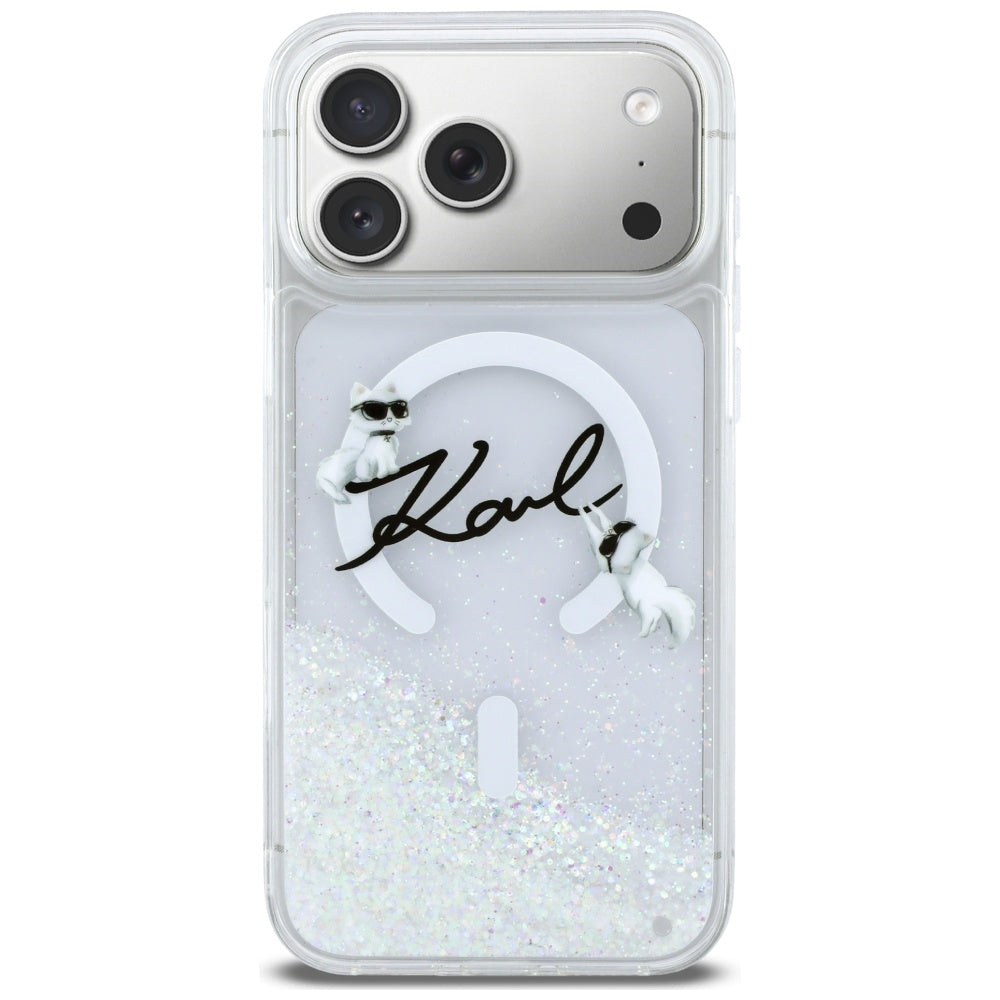 MagSafe Hülle für Apple iPhone 17 Pro Max, Karl Lagerfeld, Glitter Karl Script Logo, Transparent