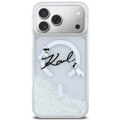 MagSafe Hülle für Apple iPhone 17 Pro Max, Karl Lagerfeld, Glitter Karl Script Logo, Transparent