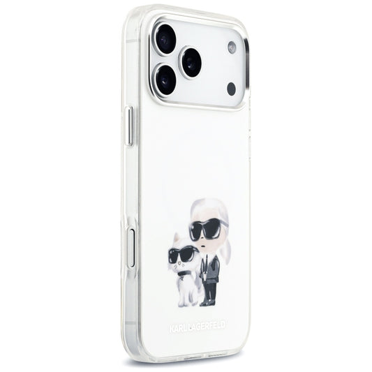 MagSafe Hülle für Apple iPhone 17 Pro Max, Karl Lagerfeld, IML Aquarelle Logo Karl & Choupette, Weiß.