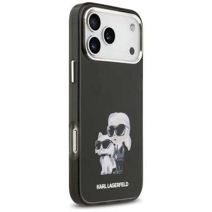 Coque MagSafe pour Apple iPhone 17 Pro Max, Karl Lagerfeld, IML Aquarelle Logo Karl & Choupette, Noire