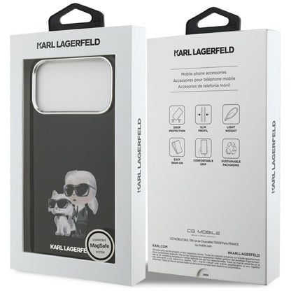 Coque MagSafe pour Apple iPhone 17 Pro Max, Karl Lagerfeld, IML Aquarelle Logo Karl & Choupette, Noire