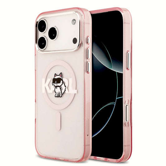 MagSafe Hülle für Apple iPhone 17 Pro Max, Karl Lagerfeld, IML Sketch Logo Choupette, Rosa