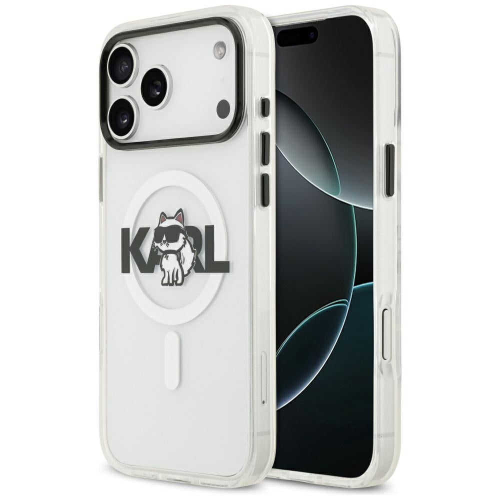Housse MagSafe pour Apple iPhone 17 Pro Max, Karl Lagerfeld, IML Sketch Logo Choupette, Transparente