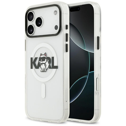 Custodia MagSafe per Apple iPhone 17 Pro Max, Karl Lagerfeld, IML Sketch Logo Choupette, Trasparente
