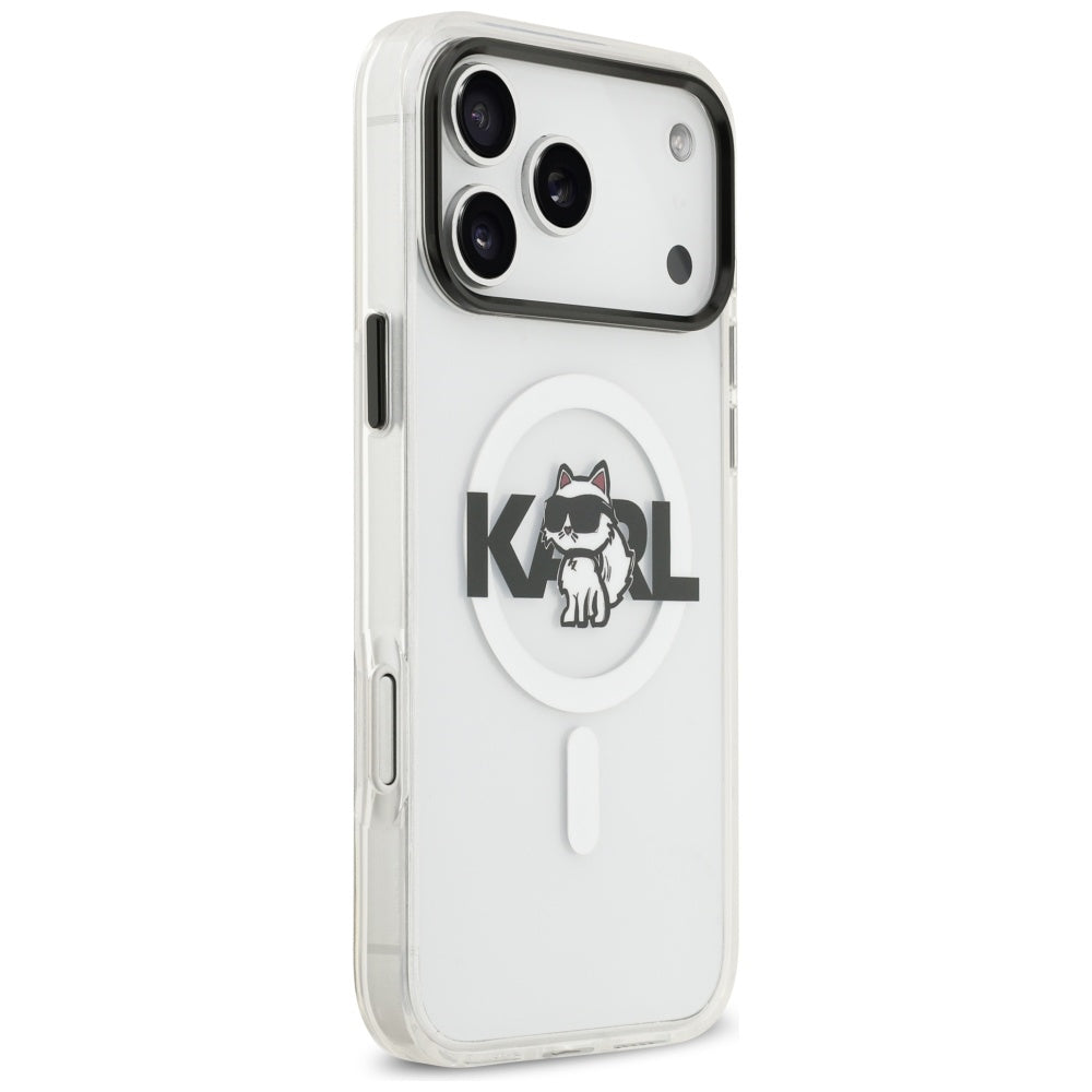 Housse MagSafe pour Apple iPhone 17 Pro Max, Karl Lagerfeld, IML Sketch Logo Choupette, Transparente