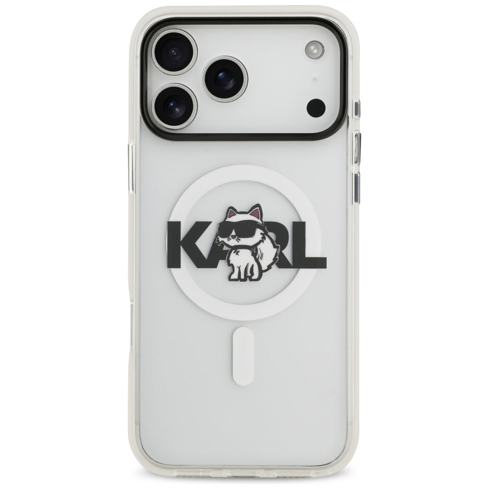 Housse MagSafe pour Apple iPhone 17 Pro Max, Karl Lagerfeld, IML Sketch Logo Choupette, Transparente