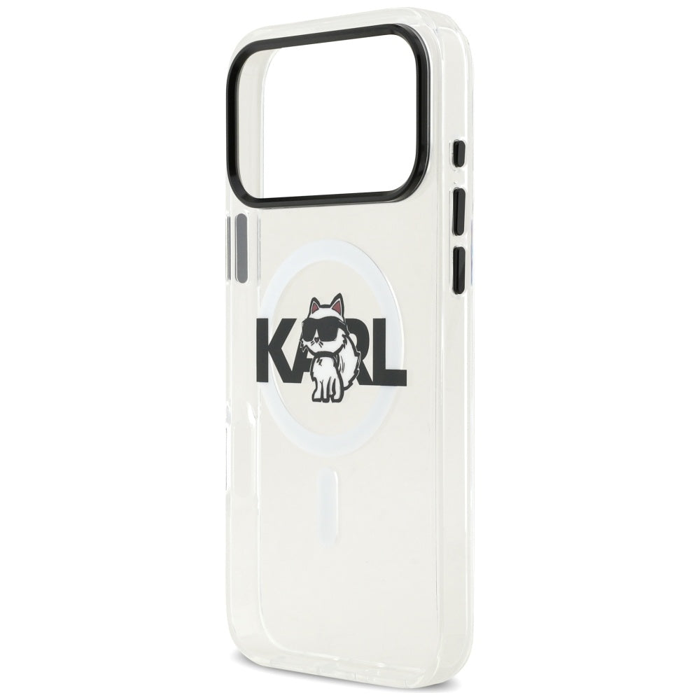 Housse MagSafe pour Apple iPhone 17 Pro Max, Karl Lagerfeld, IML Sketch Logo Choupette, Transparente