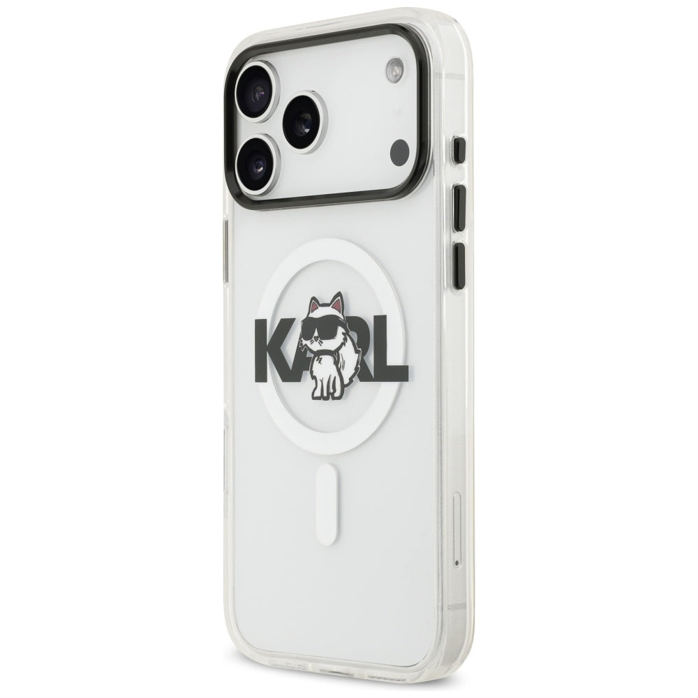Housse MagSafe pour Apple iPhone 17 Pro Max, Karl Lagerfeld, IML Sketch Logo Choupette, Transparente