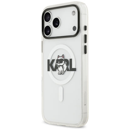 Housse MagSafe pour Apple iPhone 17 Pro Max, Karl Lagerfeld, IML Sketch Logo Choupette, Transparente